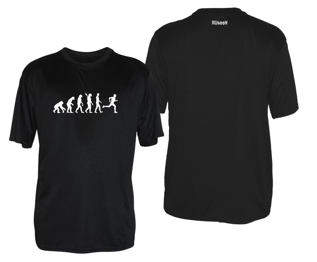 RUseeN Reflective Apparel Men's Reflective Short Sleeve Shirt - Evolution Of A Runner Men's Short Sleeve