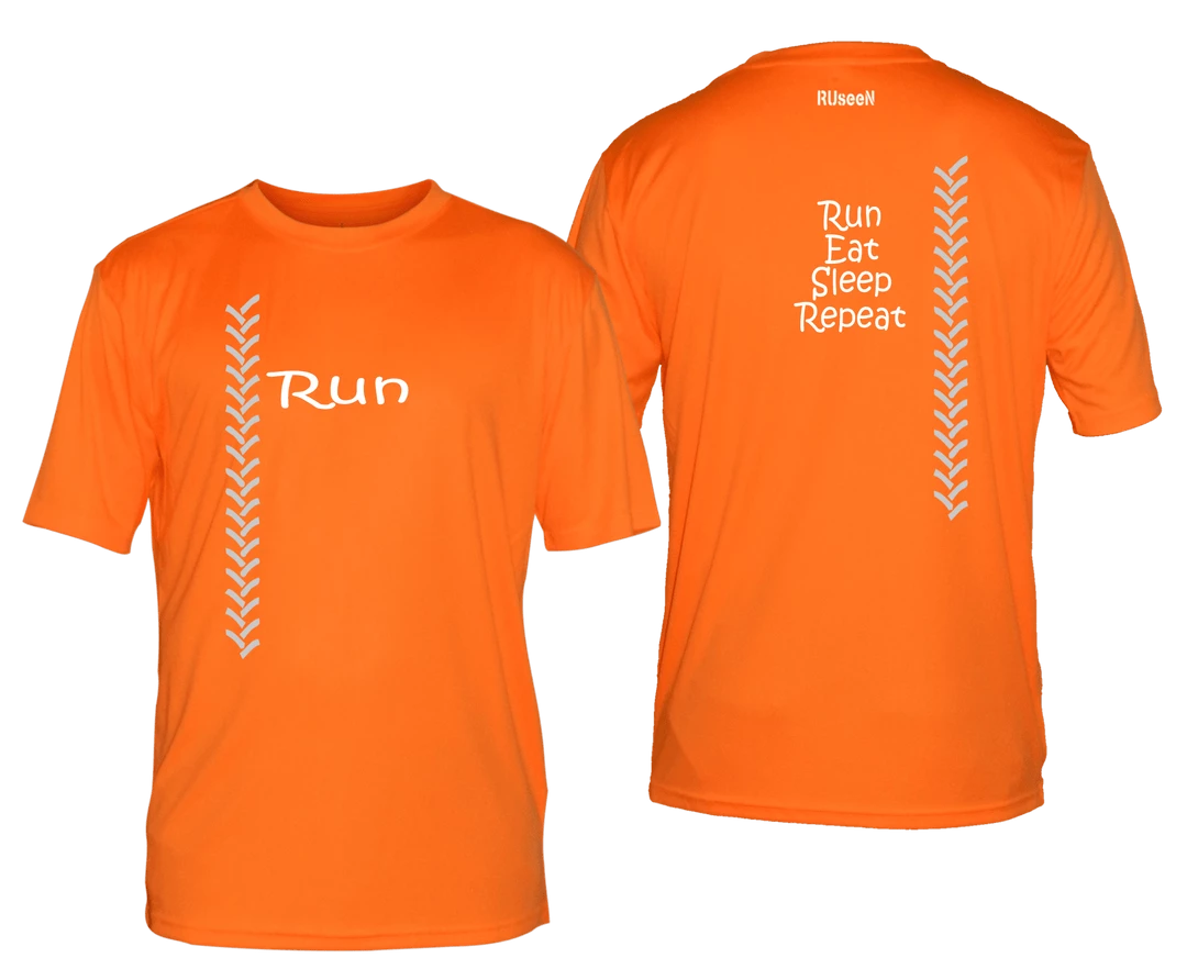 RUseeN Reflective Apparel Men's Reflective Short Sleeve Shirt - Run Eat Sleep Repeat
