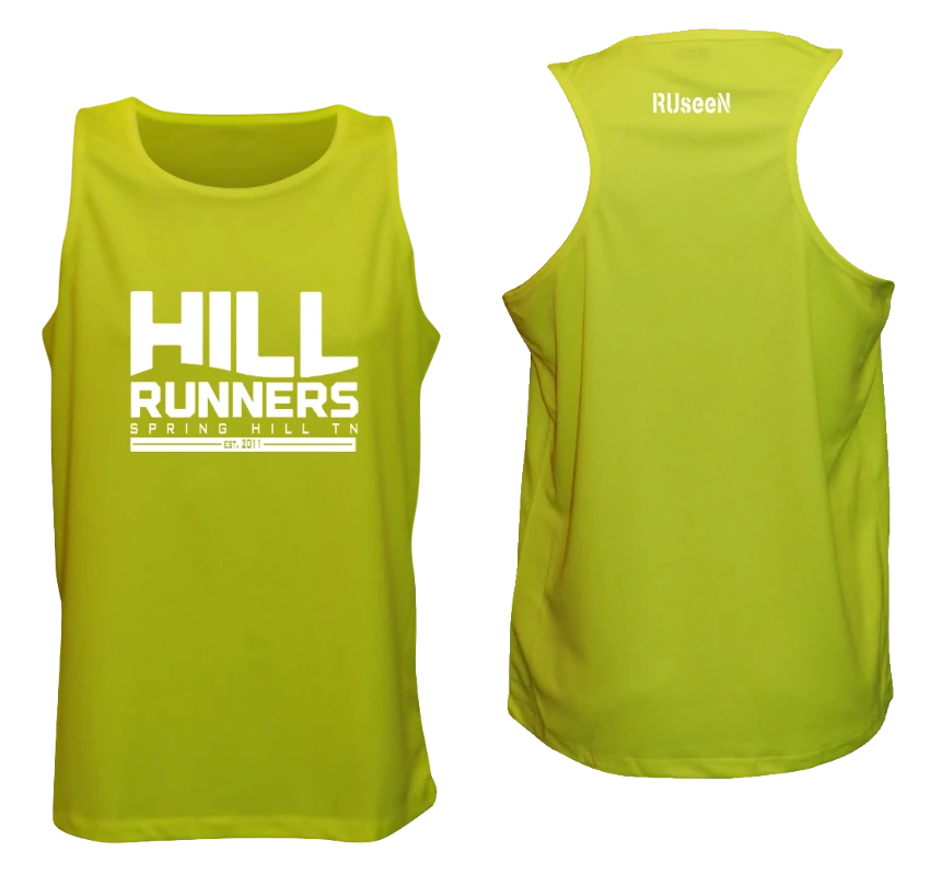 RUseeN Reflective Apparel Men's Reflective Tank Top - Hill Runners TN Clubs