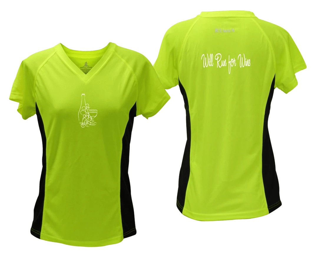 RUseeN Reflective Apparel Women's Reflective Short Sleeve Shirt – Will Run For Wine